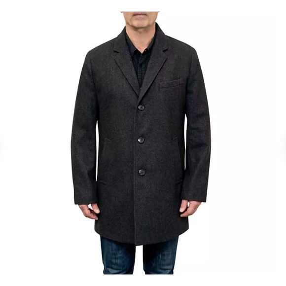 London Fog Lapel Collar 3 Button Closure Black Wool Blend Coat Mens Size S NEW